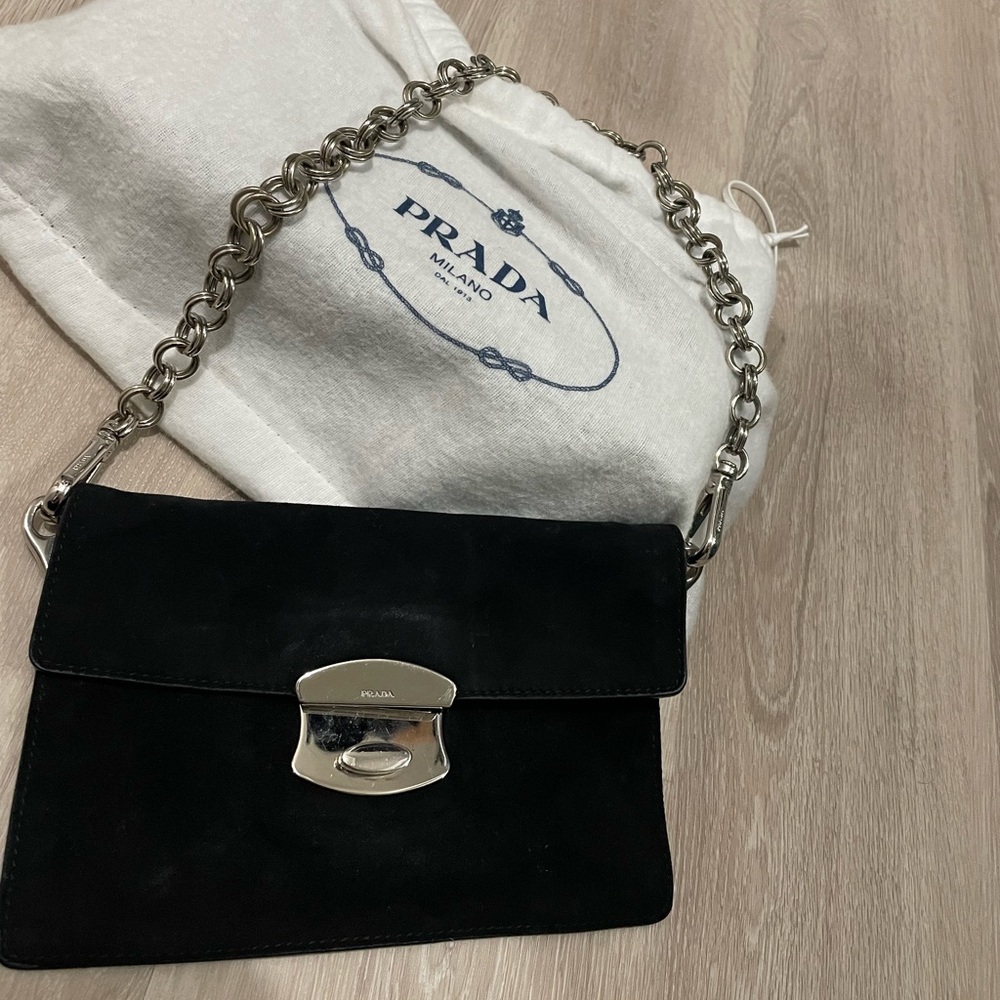 Prada black suede clutch